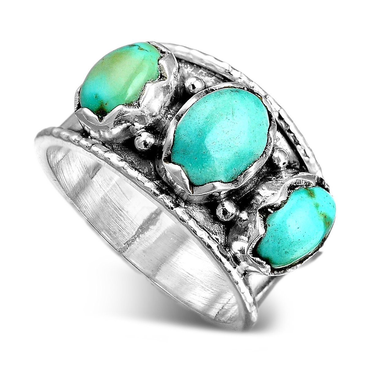 Anillo de tres piedras de turquesa