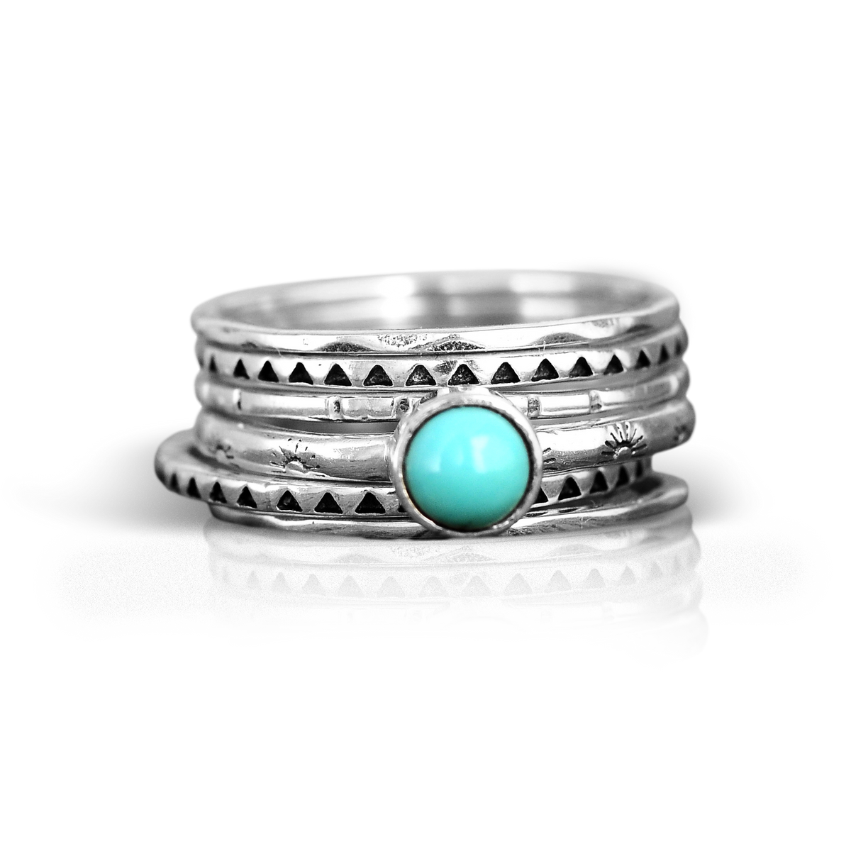 Conjunto de anillos boho apilables de turquesa — Carmen, Lucía & Rocío