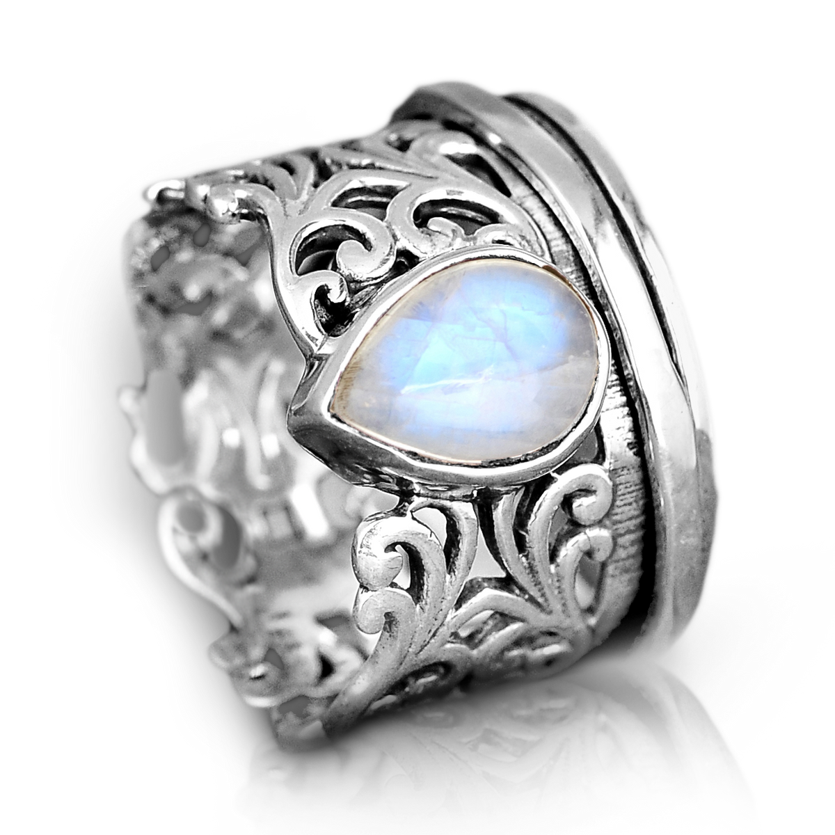 Anillo giratorio de lágrima con piedra de luna