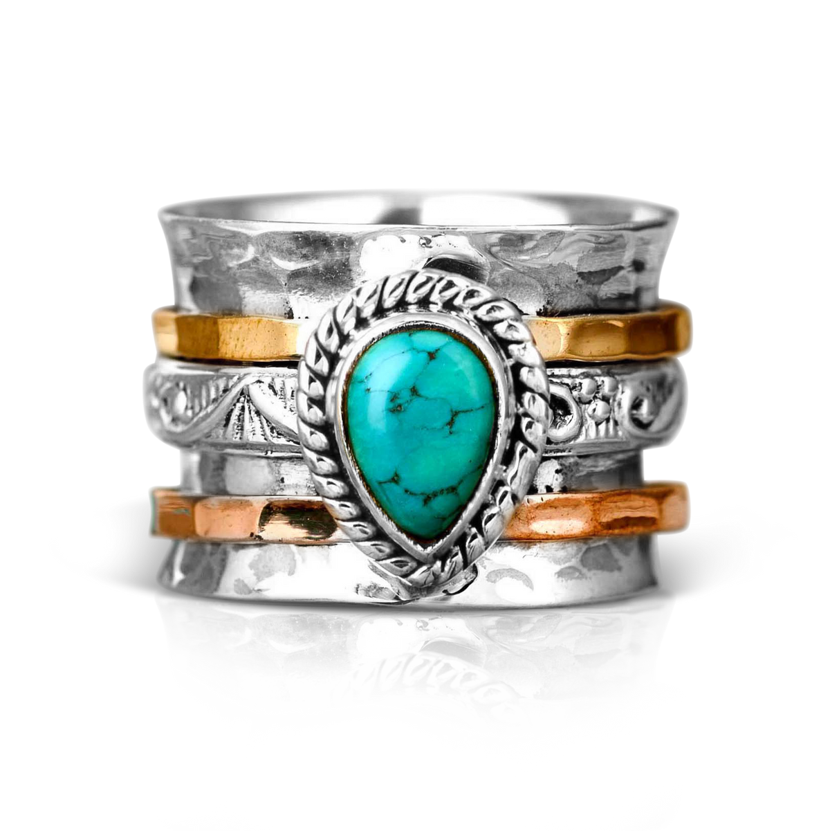 Anillo fidget de turquesa en forma de lágrima