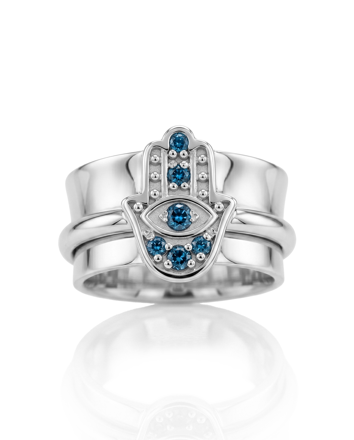 Anillo fidget Hamsa de topacio azul