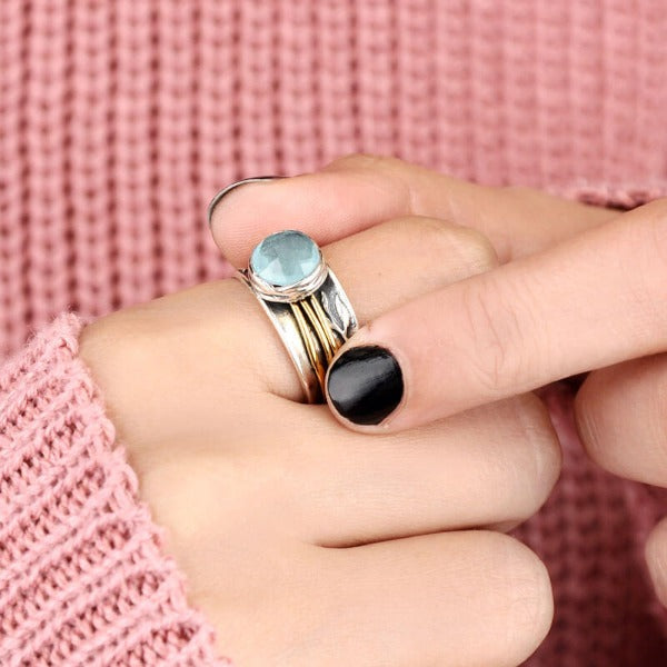 Anillo giratorio de plata con aguamarina – imagen 3