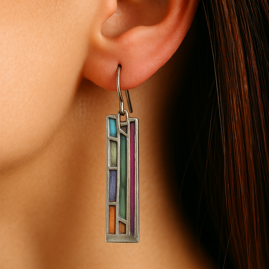 Pendientes vintage de plata Mozaic – imagen 3
