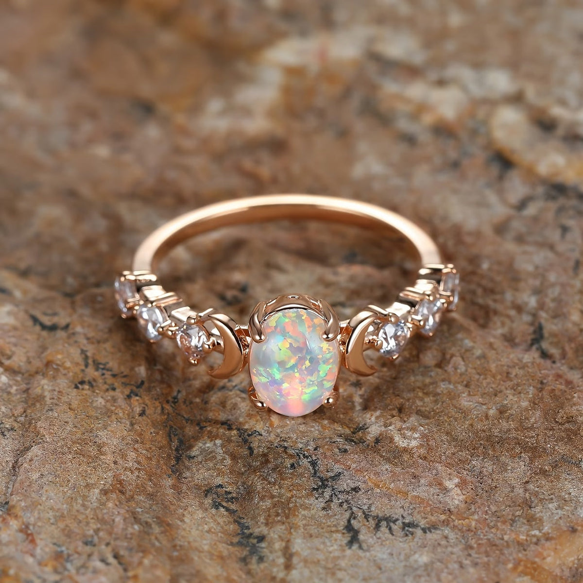 Anillo luna creciente de ópalo | Oro rosa – imagen 2