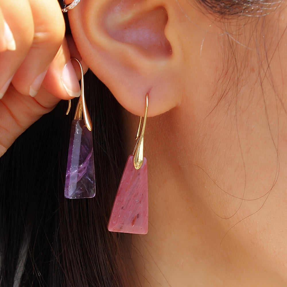 Pendientes largos bohemios de piedra geométrica – imagen 6