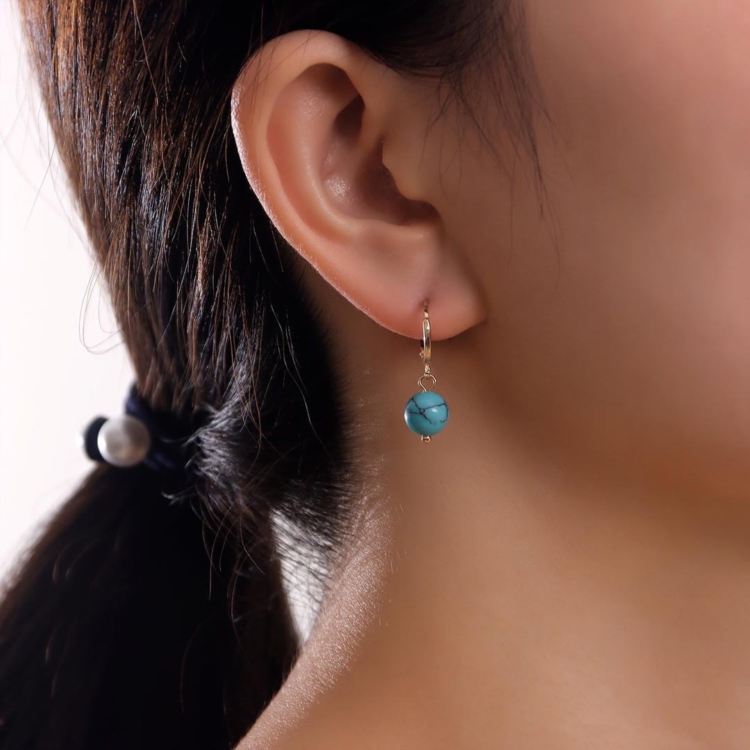 Pendientes colgantes vintage de oro y turquesa – imagen 2