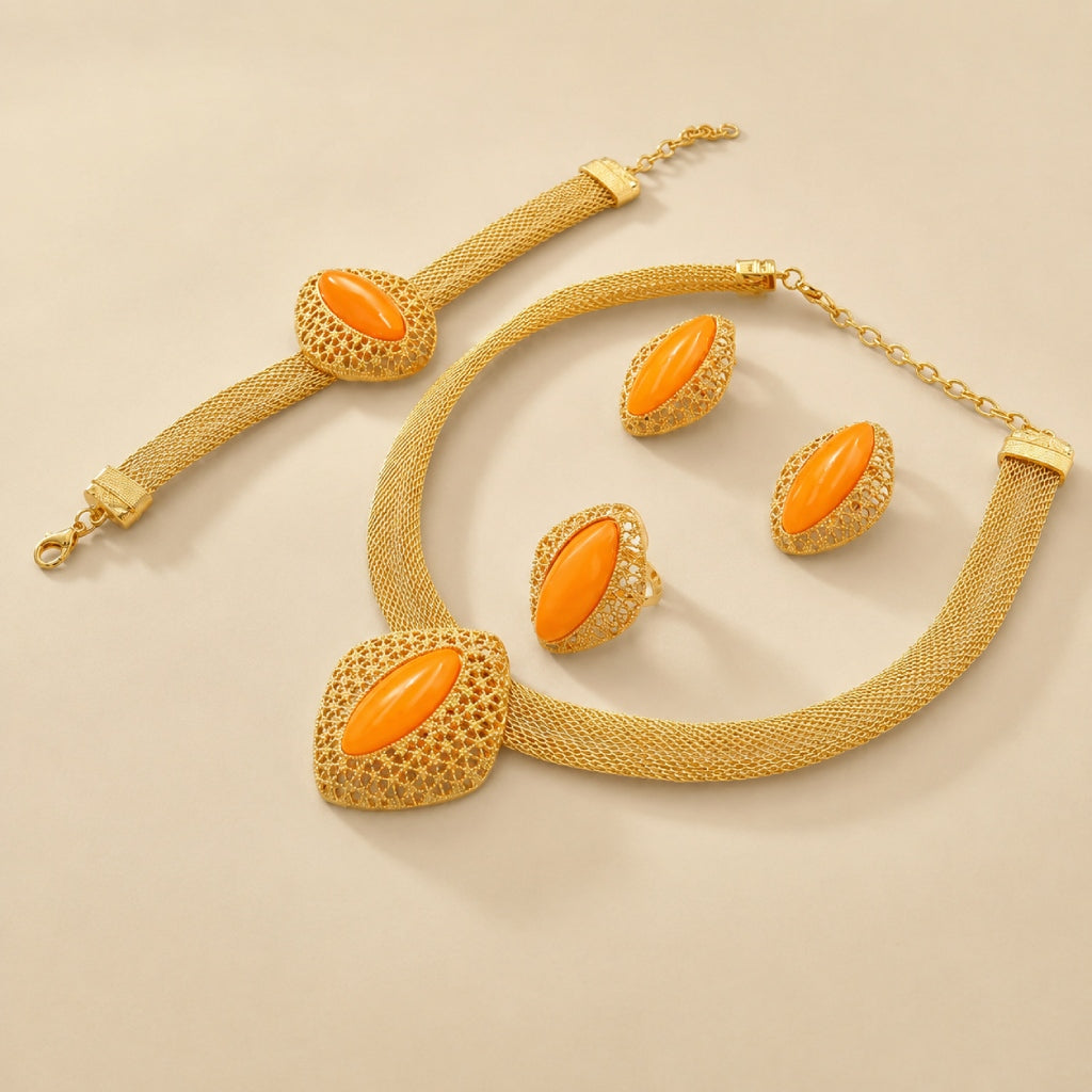 Set de joyería ámbar boho con filigrana