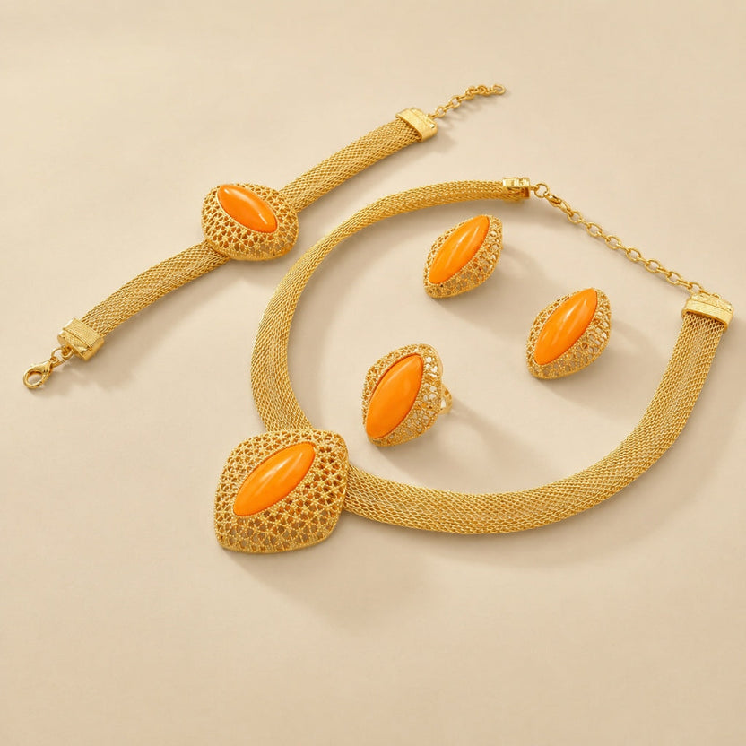 Conjunto de joyería ámbar boho con filigrana — Carmen, Lucía & Rocío