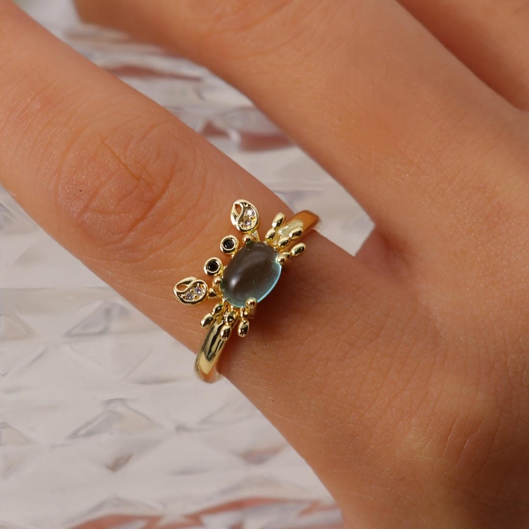 Anillo ajustable mini cangrejo con piedra preciosa