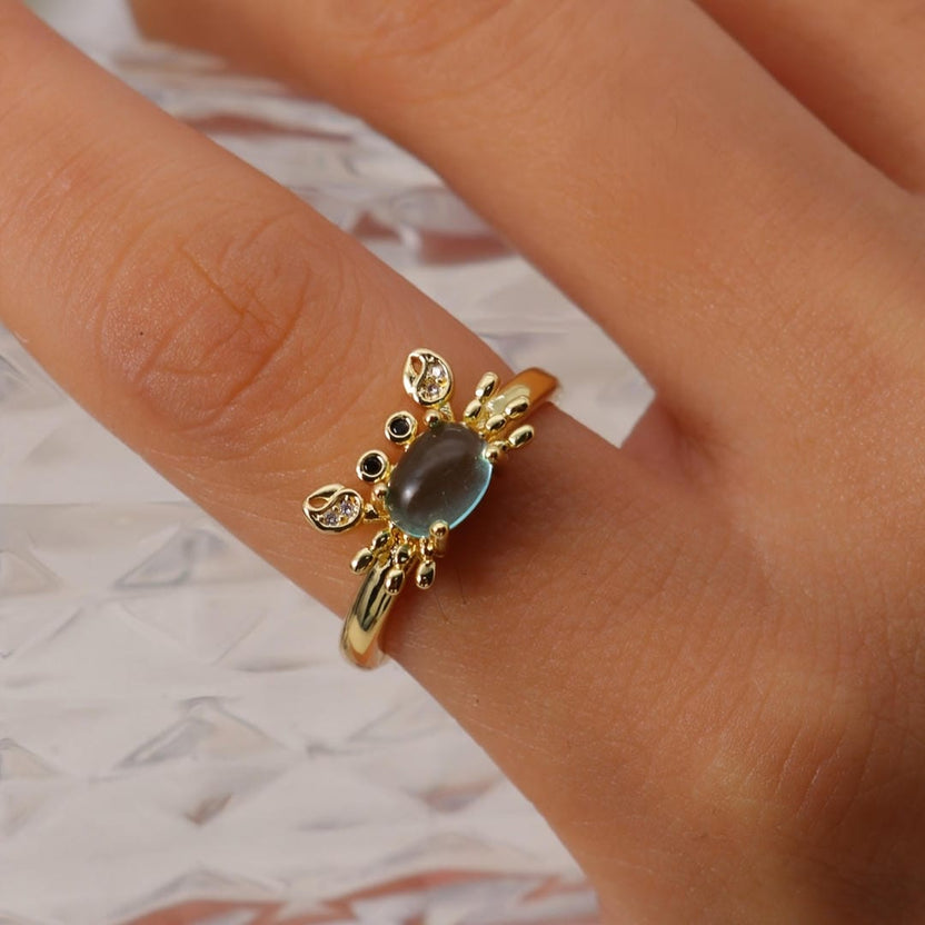 Anillo ajustable mini cangrejo con piedra preciosa
