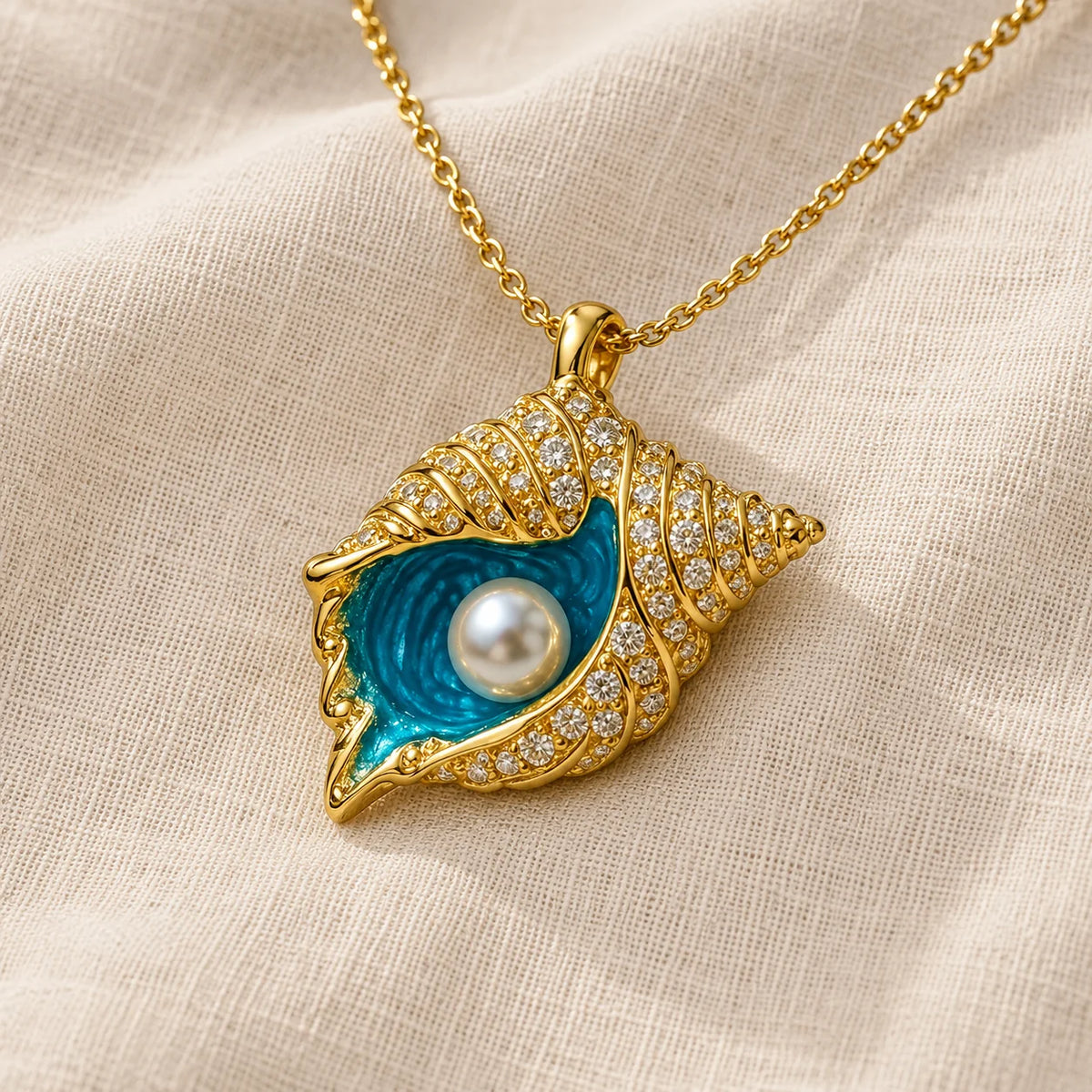 Collar de perla y concha dorada – imagen 2