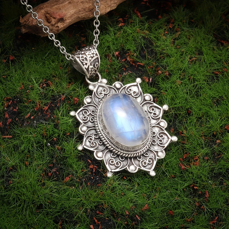 Collar con colgante bohemio de girasol y piedra de luna