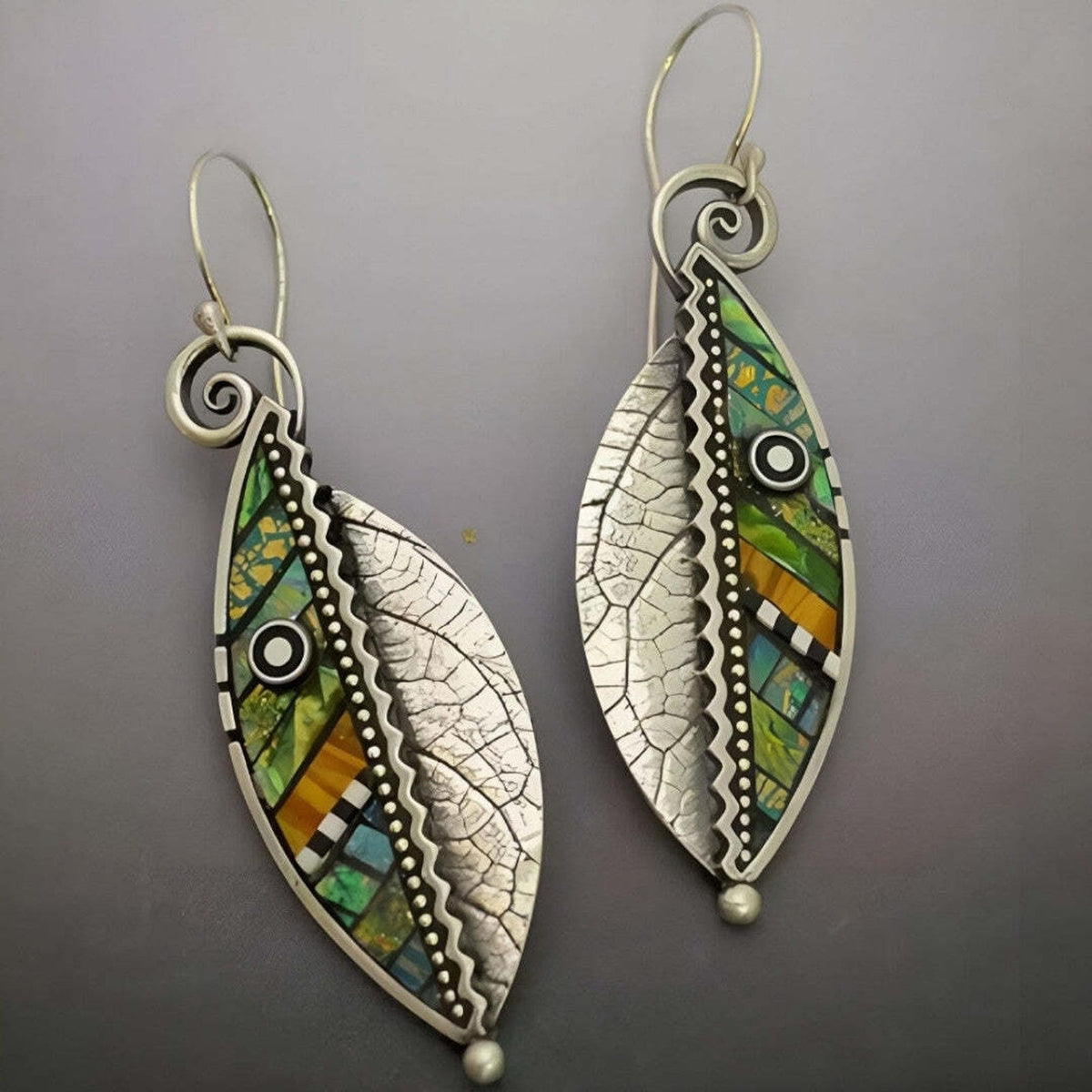 Pendientes bohemios de hoja con mosaico