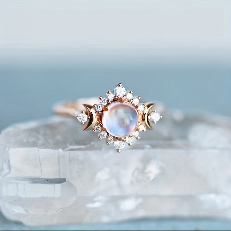 Anillo bohemio de piedra luna con sol apilable – imagen 2