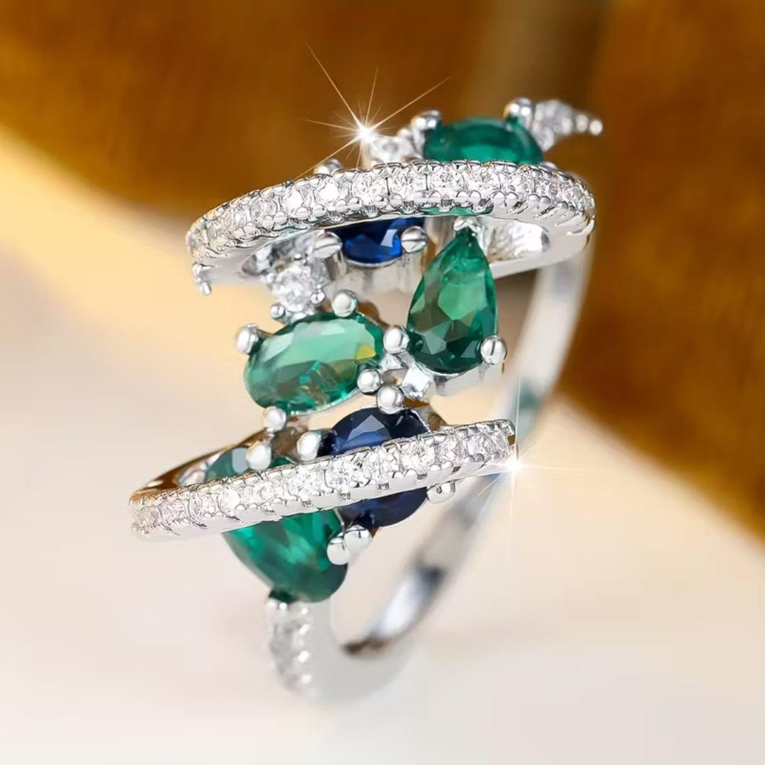 Anillo entrelazado de esmeralda con varias piedras – imagen 2