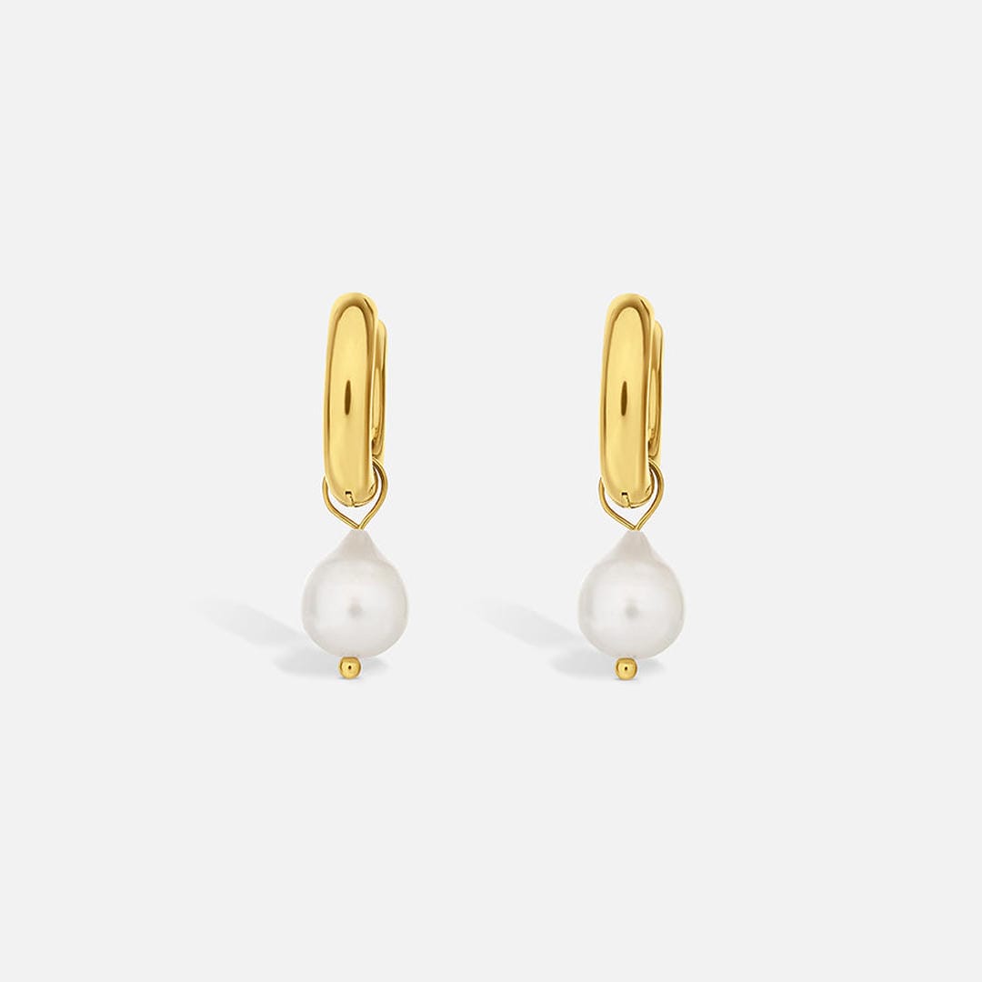 Pendientes colgantes de perla dorada atemporales – imagen 2