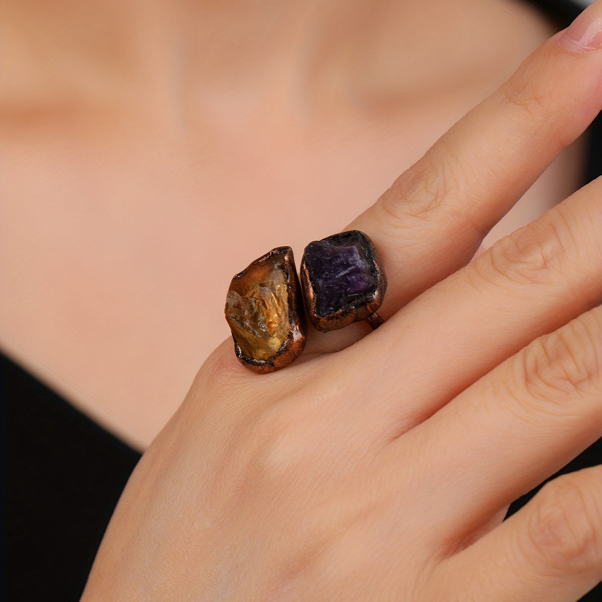 Anillo radiante de doble cabeza con piedra – imagen 3