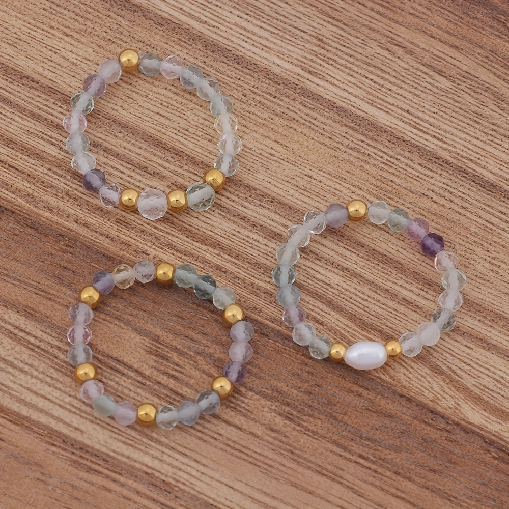 Conjunto de 3 anillos de amatista con cuentas — Carmen, Lucía & Rocío