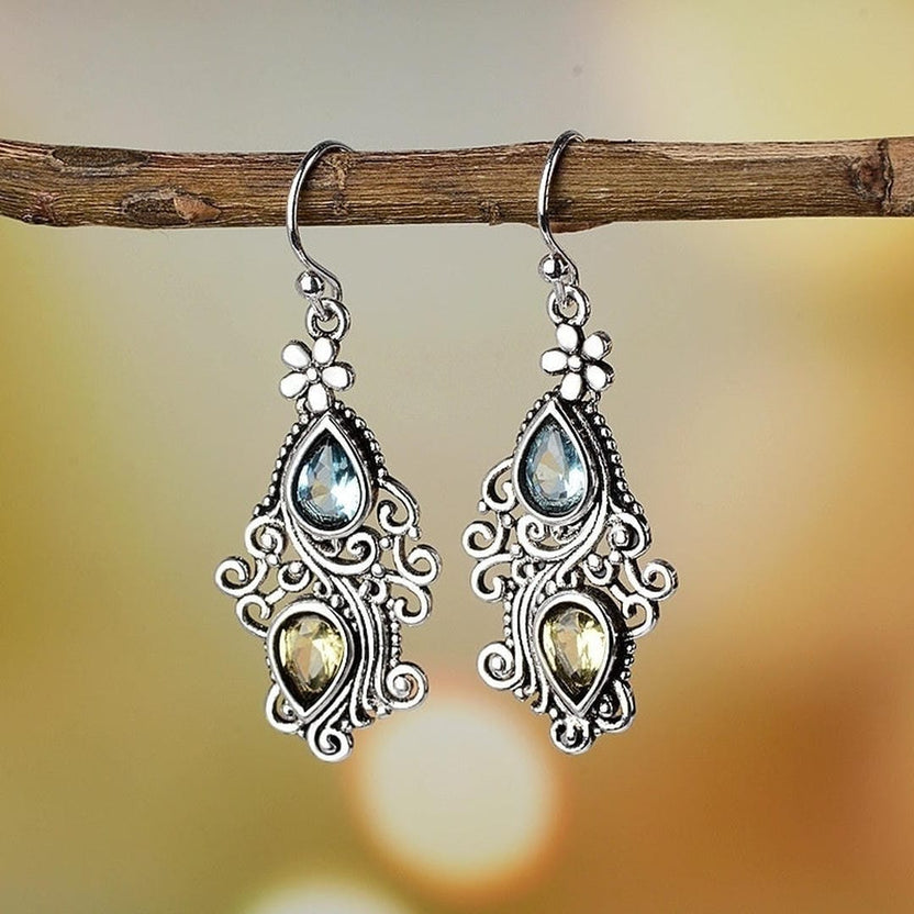 Pendientes vintage de gota en azul cielo y arena