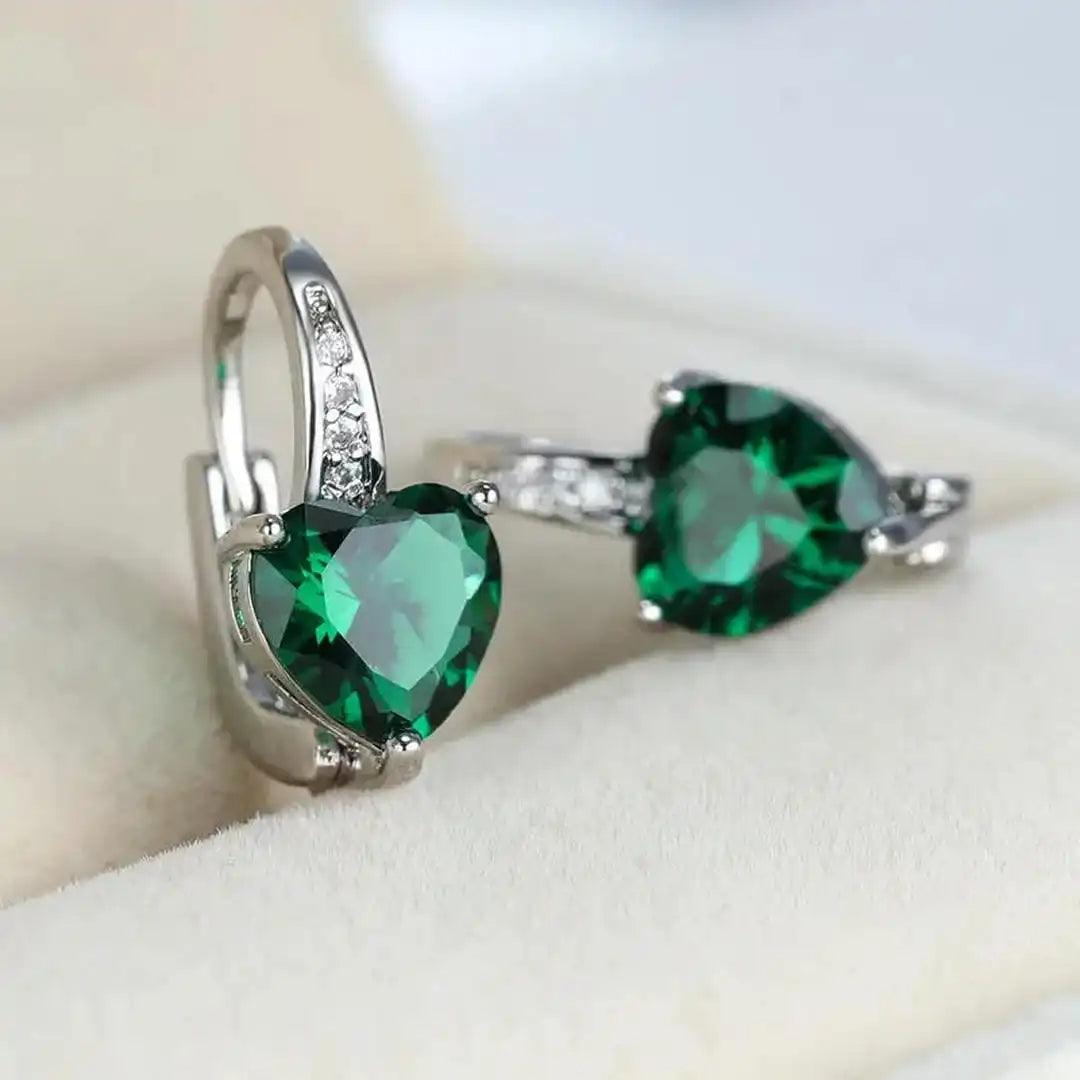 Pendientes de gota corazón esmeralda