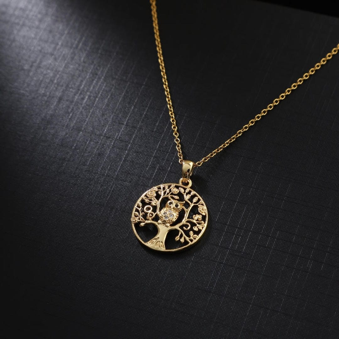 Collar dorado de búho del bosque con circonitas – imagen 2