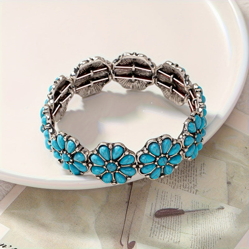 Pulsera elástica de flor turquesa