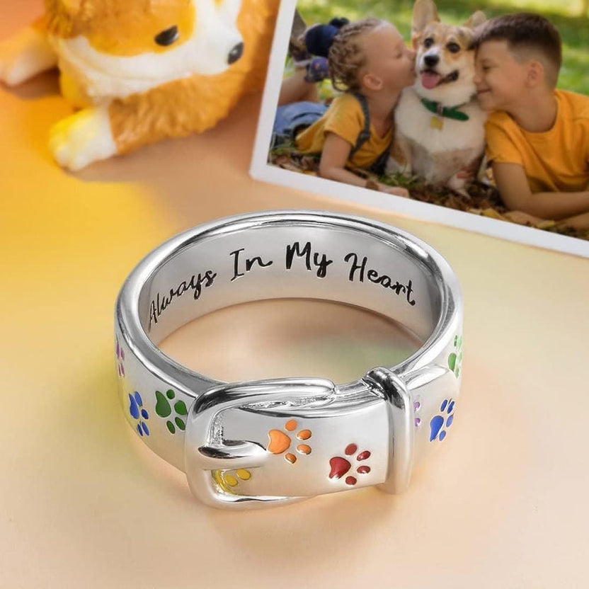 Anillo de huella de pata «Siempre en mi corazón»