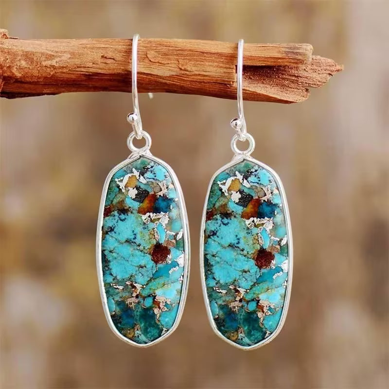 Pendientes largos bohemios vintage de turquesa