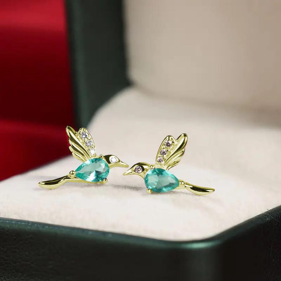 Pendientes de botón de circonita con colibrí – imagen 2