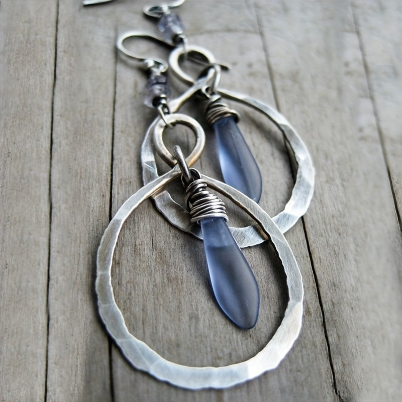 Pendientes bohemios plateados de piedra lunar – imagen 2