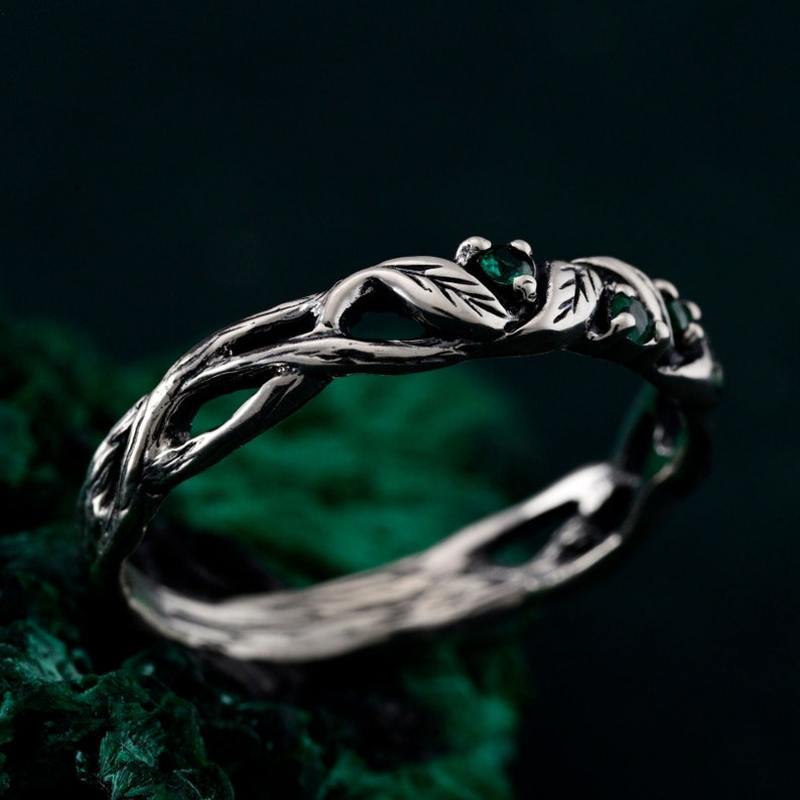 Anillo bohemio de hoja esmeralda – imagen 2