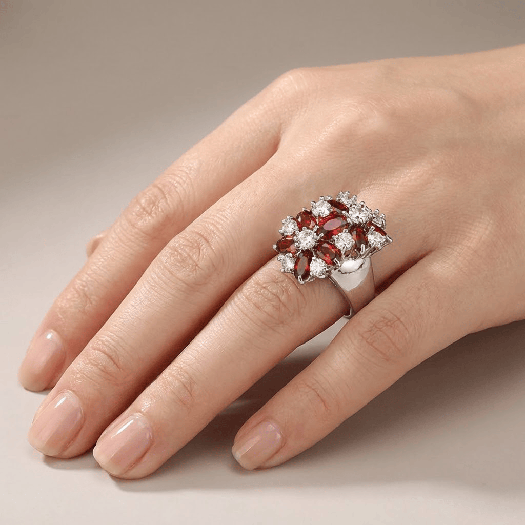 Anillo de flor de granate carmesí – imagen 3