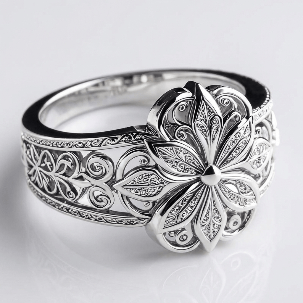 Anillo de flor de circonita en plata