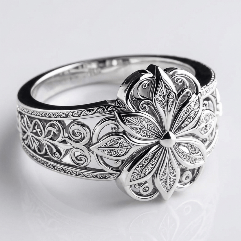 Anillo de flor de circonita en plata