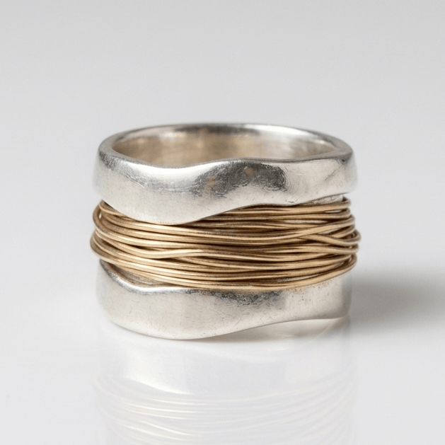 Anillo artesanal de alambre envuelto dorado