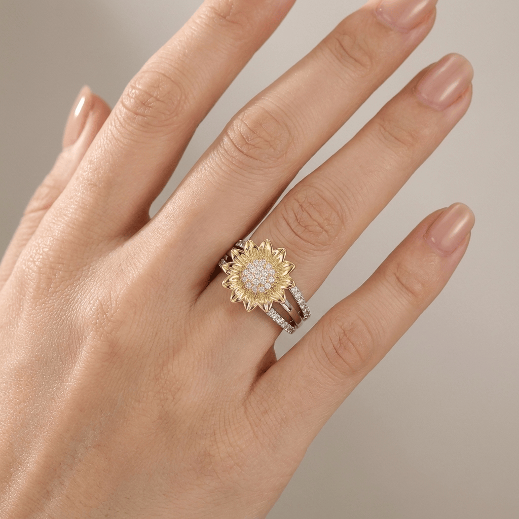 Anillo girasol con brillo de diamante – imagen 2