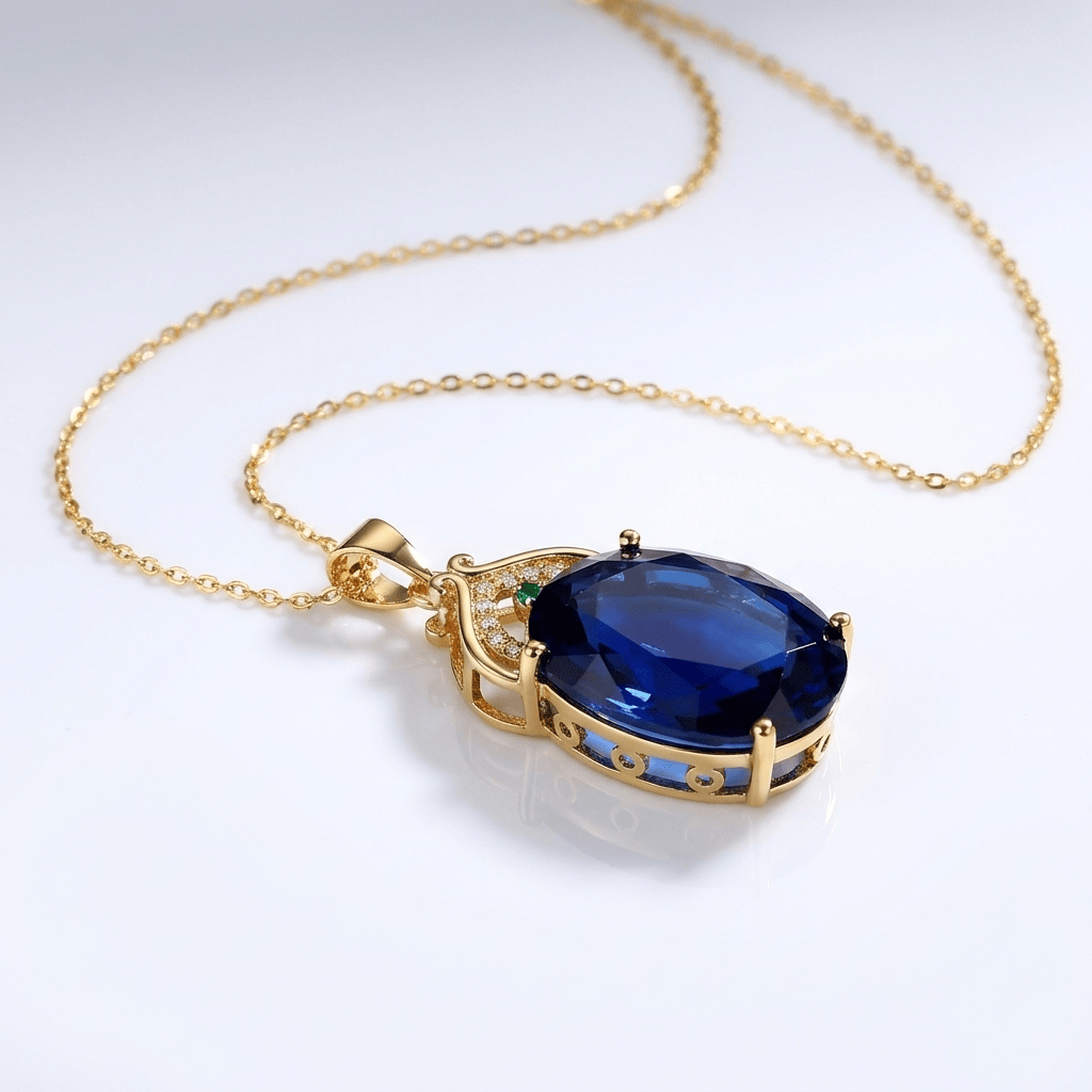 Collar de topacio azul y oro
