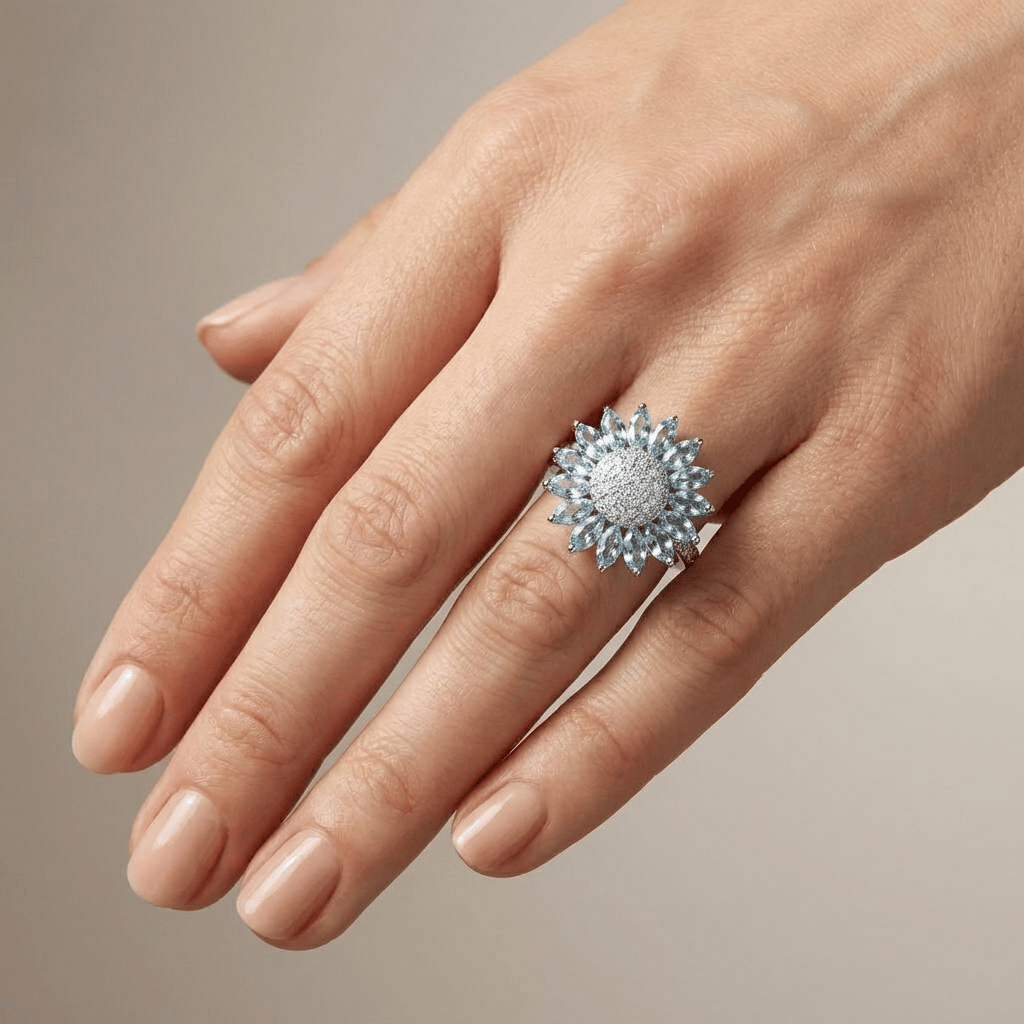 Anillo plateado con flor de topacio – imagen 2