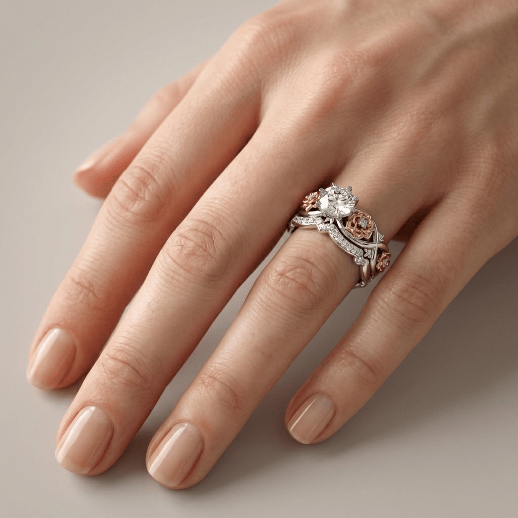 Anillo floral llamativo de diamantes – imagen 2