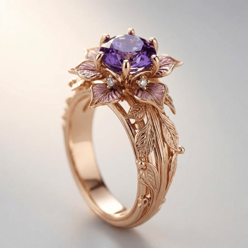 Anillo vintage de flor morada