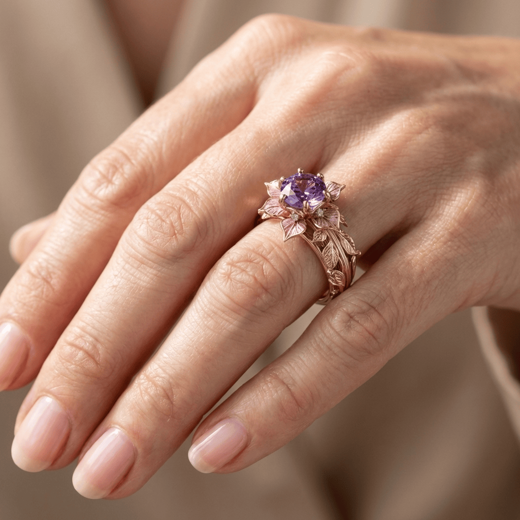 Anillo vintage de flor morada – imagen 2