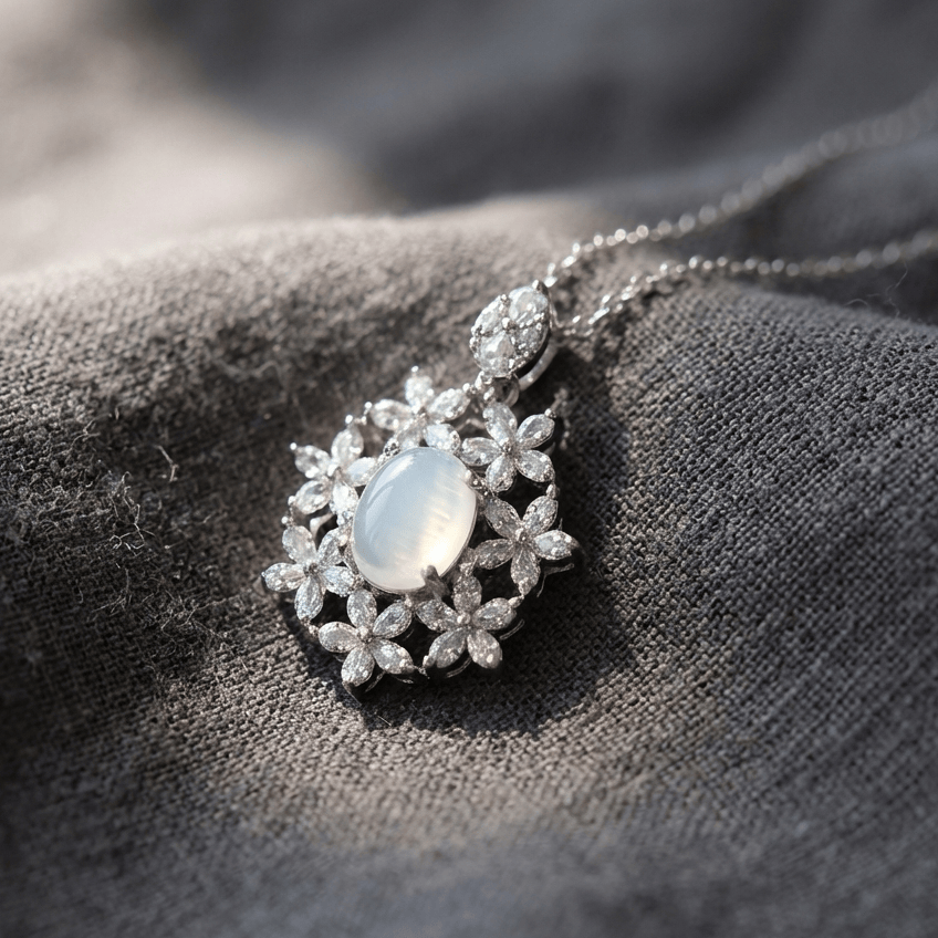 Collar celestial de circonita con piedra de luna