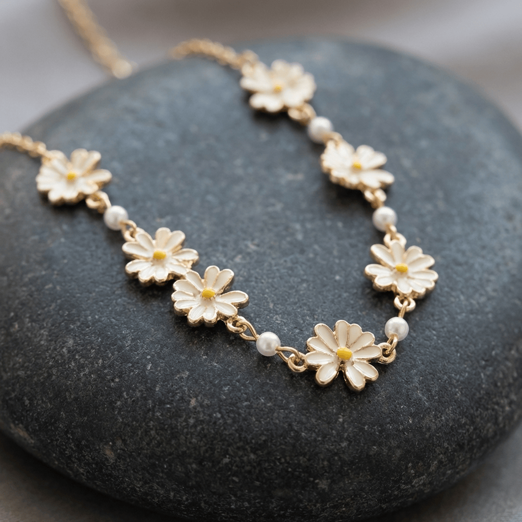 Collar floral dorado con margaritas