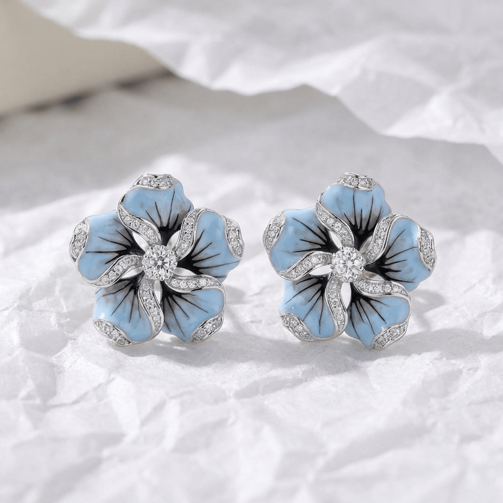 Pendientes de gota con flor azur
