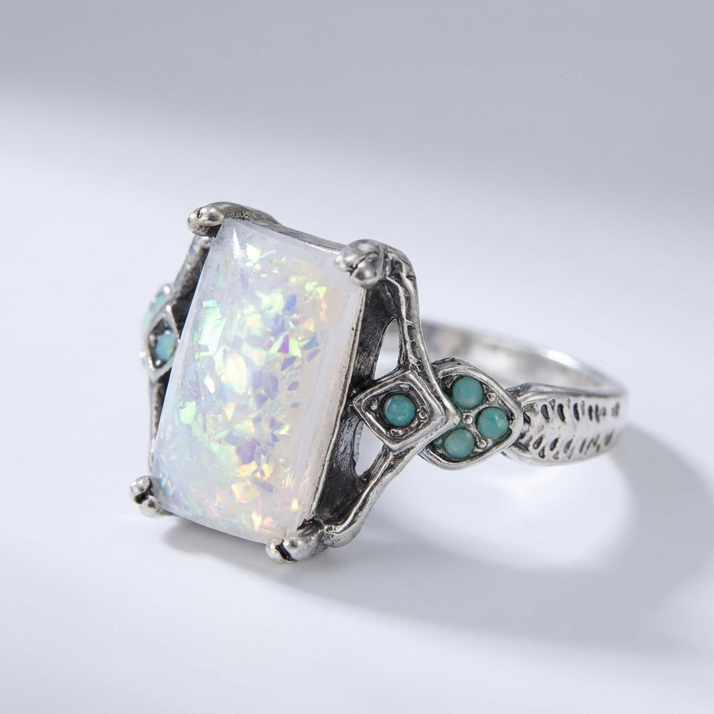 Anillo de ópalo radiante Aurora