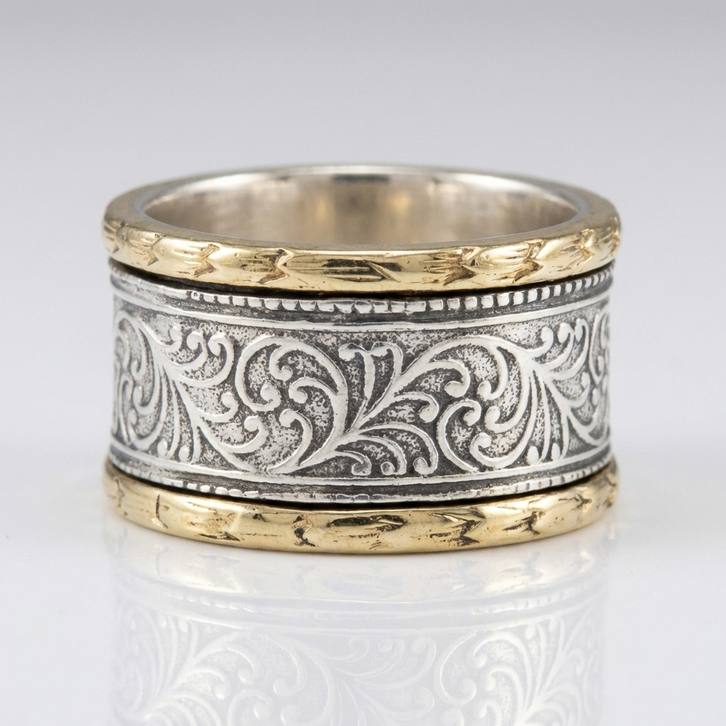 Anillo retro de banda ornamentada