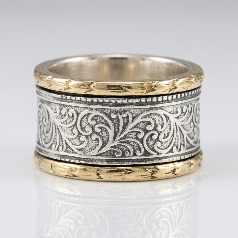 Anillo retro de banda ornamentada