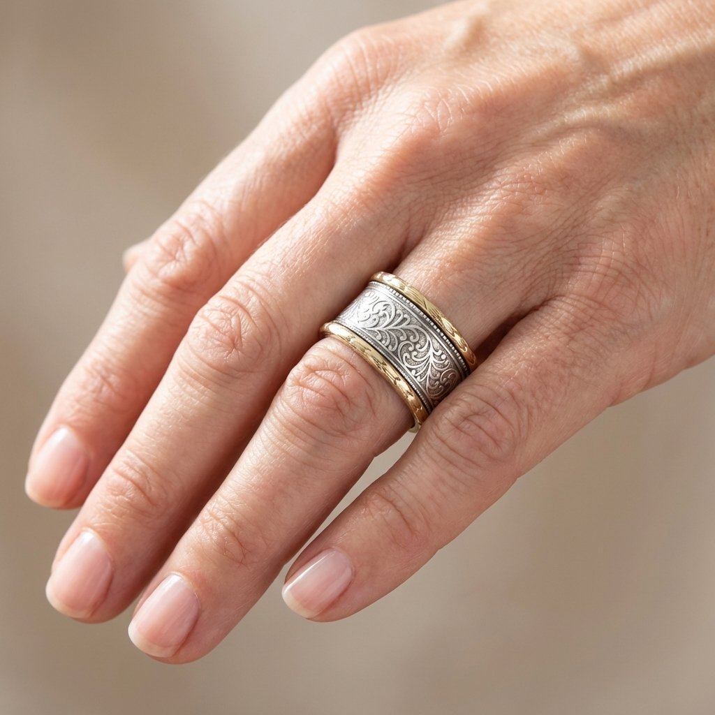 Anillo retro de banda ornamentada – imagen 3