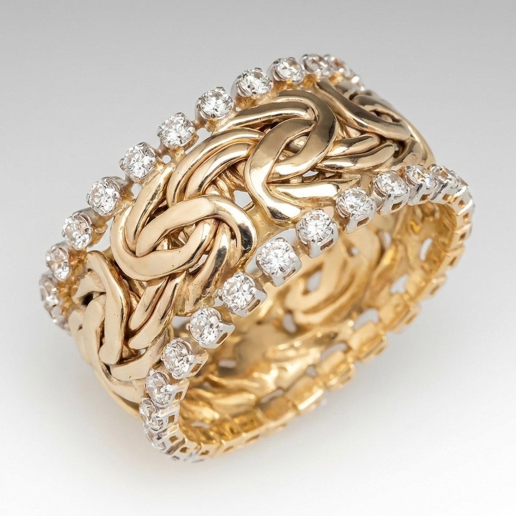 Anillo trenzado de circonita dorado