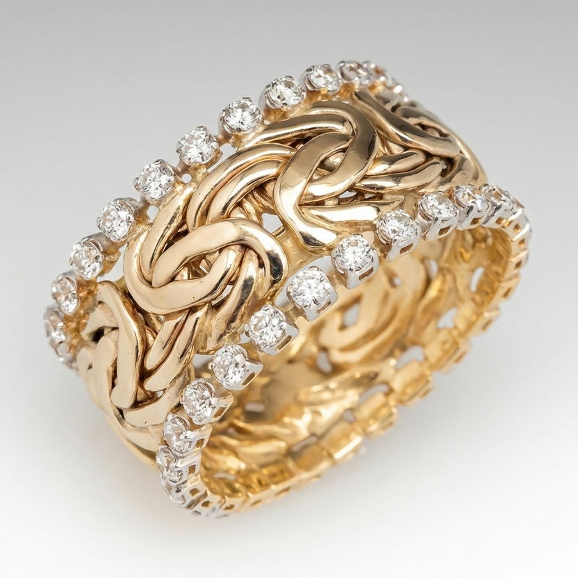 Anillo trenzado de circonita dorado